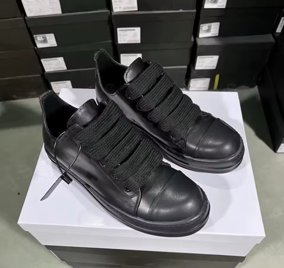Size 12 Rick Owens Jumbo Laces Low Top Sneakers Black On