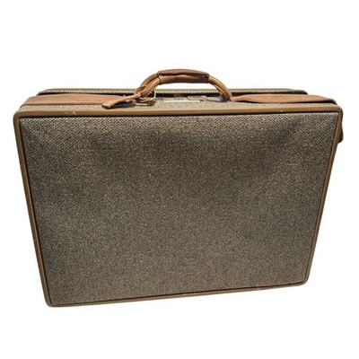 Vintage Hartmann Luggage Tweed Leather Suitcase Belting Combination Lock Brown