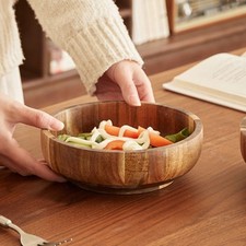 1PC Acacia Wooden Bowl Rustic Style Salad Bowl Fruit Serving Bowl Kitchen Use
