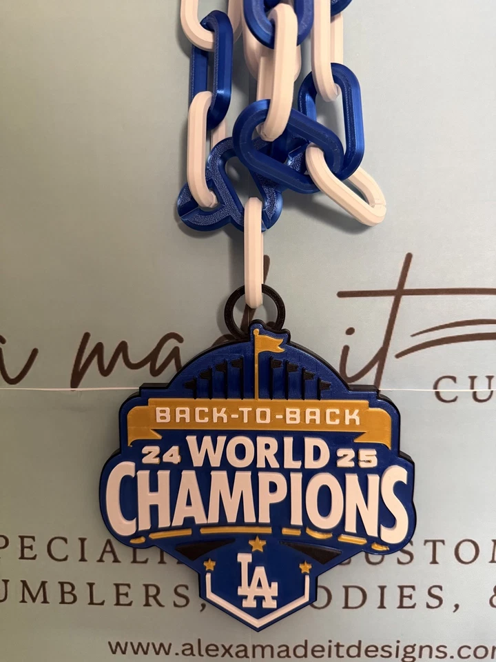 LA DODGERS BACK-TO-BACK WORLD SERIES CHAMPIONS Lg 3D printed Chain GOLD BANNER - Image 4 of 4