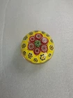 Vintage Murano Millefiori Art Glass Paperweight Yellow, Red & Green Flower 2.25"