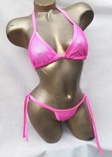 Hot Pink Mesh Swimwear Pool Bikini Thong Lined Side Tie