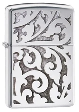 Zippo 28530, Floral Filigree Design, High Polish Chrome Finish Lighter, NEW