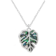 Silver Leaf with Abalone Teardrop Double Pendant Necklace