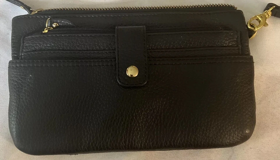 Cartera sin asas Lodis italiana de cuero granulado negro Foto 3 de 4