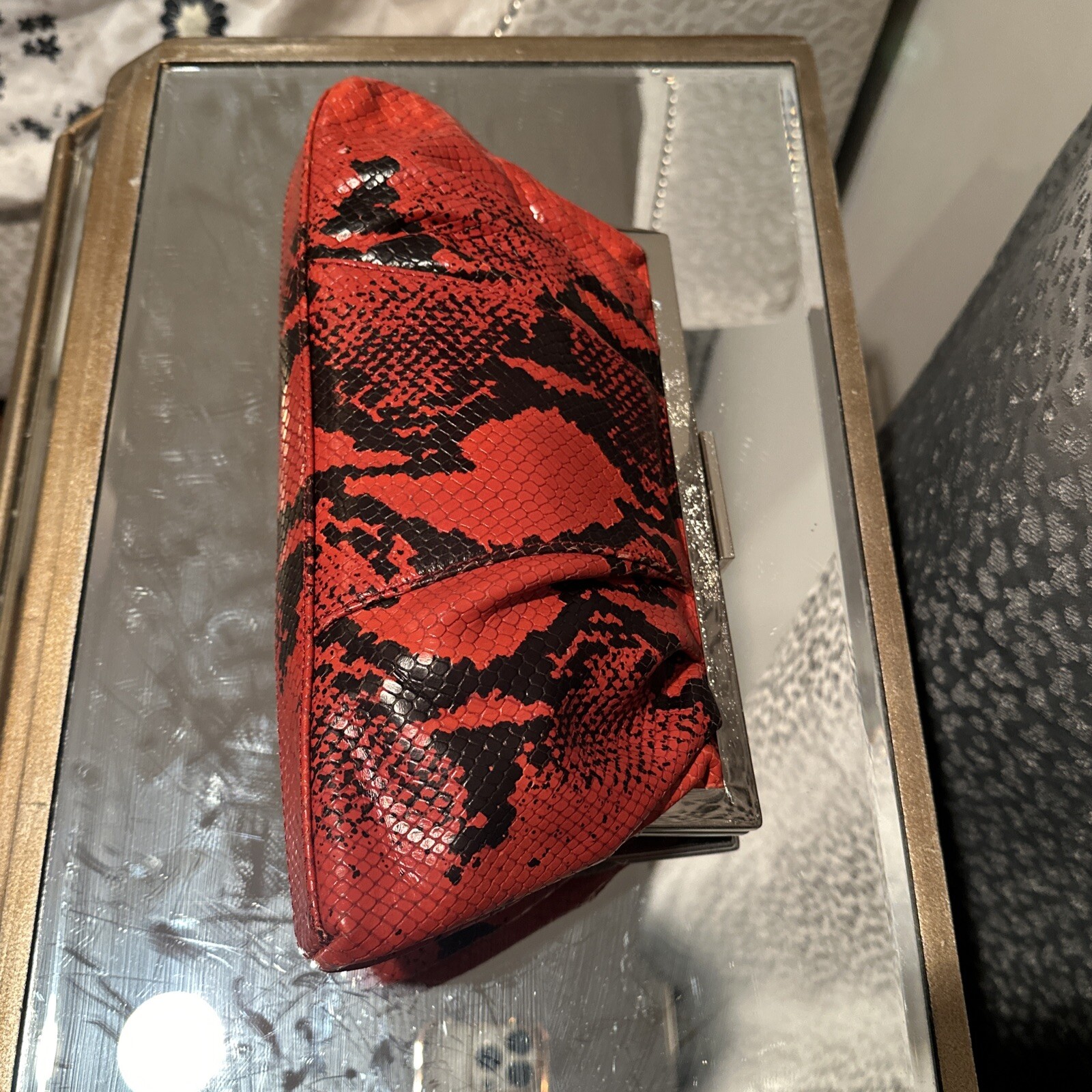 Calvin Klein Leather Framed Python Bag Clutch - image 7