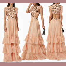 NWT Mac Duggal  14  35106 Embroidered Bodice Cap Sleeve Ruffle Tierd Gown Q847