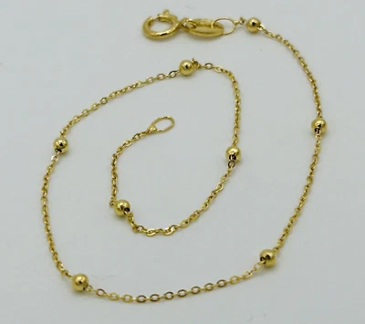 9 kt Echt Gold 1 mm Kugel Perlenkette Fußkette 10 Zoll Neu 375 gepunzt UK - Bild 1 von 4