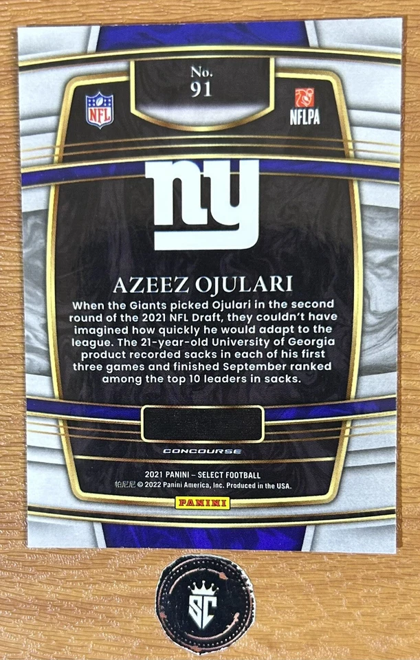 Azeez Ojulari 2021 Panini Select Football Concourse Base Set Rookie #91 Giants - Image 2 of 2