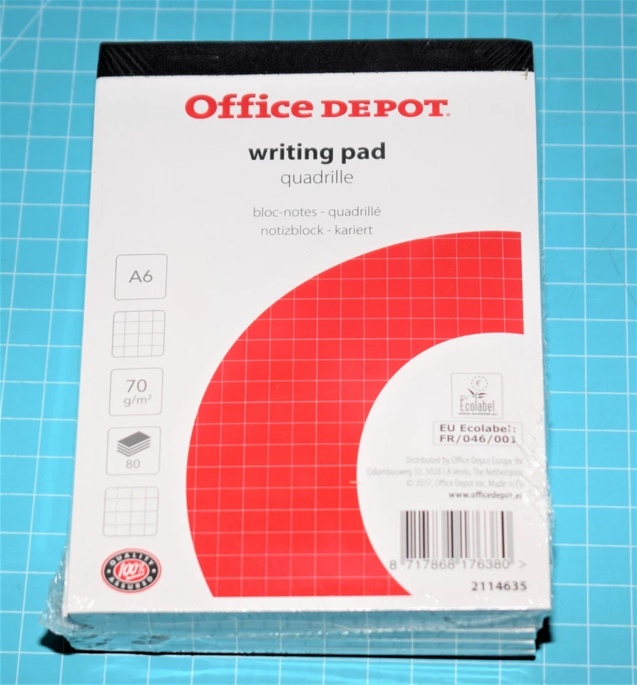 lot de 5 BLOC-NOTES Blanc A6 Quadrillé 5x5 80 Feuilles Office dépot neuf