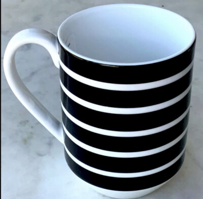 KATE SPADE NEW YORK LENOX PRIMROSE DRIVE-STRIPE MUG CUP 14 oz PORCELAIN BLK/WHT