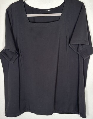 Denim & Co. Essentials Square-Neck Women s Top Sz 1X  with Short Sleeve Black