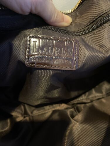 LRL Ralph Lauren Brown Suede Purse With Croc Embossed Straps Shoulder Style - Picture 9 of 20