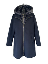 Emme Marella Navy Long Sleeve Padded Coat Hood Size 8 Front Zip New £225