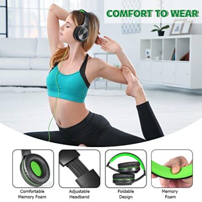Rydohi Bluetooth Headphones Over Ear, 68H Playtime 3 EQ Music Modes Wireless Headphones With Microphone/Deep Bass, HiFi Stereo Foldable Headset For PC Home Travel Office (Black Green) In Kenya | Over-Ear