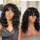 Deep Wave Human Hair Wigs Wavy Top Machine Made Wigs With Bangs