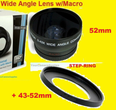 0.43x WIDE ANGLE LENS 43mm-52mm to Camera Camcorder DMC-G1 M40 M41 M406 M46 JVC