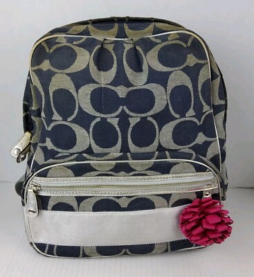 coachバック Coach 77171 Signature Blue Denim Silver Backpack Bookbag | eBay