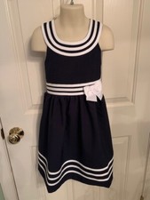 Jessica Ann NWOT Navy  White Sleeveless Nautical Dress w Grosgrain Bow Size 6X