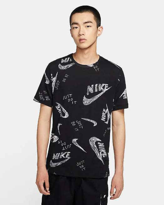 Men's Nike Sportswear Logo Printed T-Shirt M Black White Swoosh