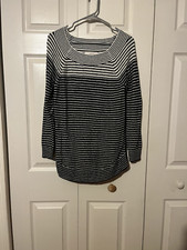 LOFT Navy Blue White Striped Scoop Neck Sweater Size SMALL P/O