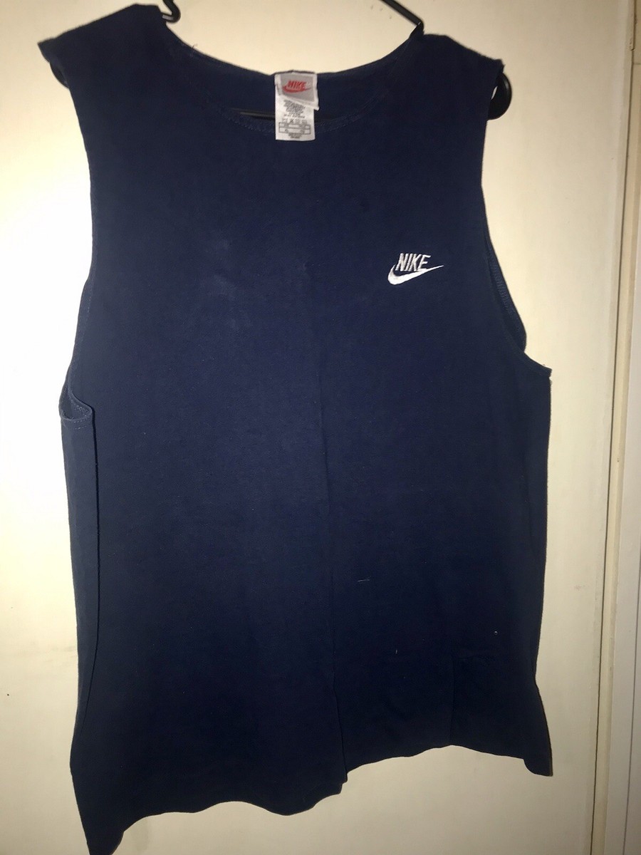 Vtg 80s NIKE Silver Tag Size XL Blue Tank Top USA Made