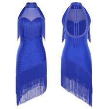 Women Costume Salsa Dress Sleeveless Dancewear Design Dance Glitter Belly Rumba