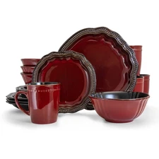 Elama Regency 16 Pc Dark Red Gloss  Stoneware Dinnerware Dish—-Missing One Bowl