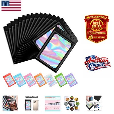 100 Black Holographic Mylar Bags - Resealable Foil Packaging for Small Business
