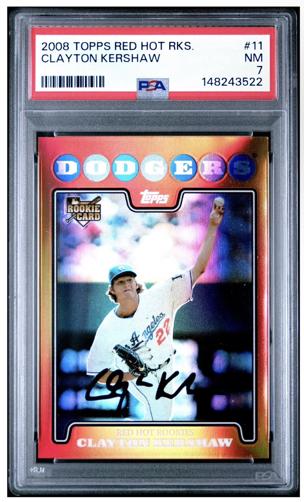 2008 TOPPS RED HOT ROOKIES #11 CLAYTON KERSHAW PSA 7