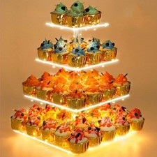 Acrylic Cupcake Tower Stand Cupcake Stand Dessert Display Holder w/ LED Lights