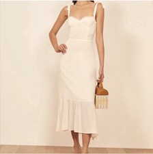 Reformation Nikita Midi Dress Ivory Ruffle Bow 100 Viscose size 0