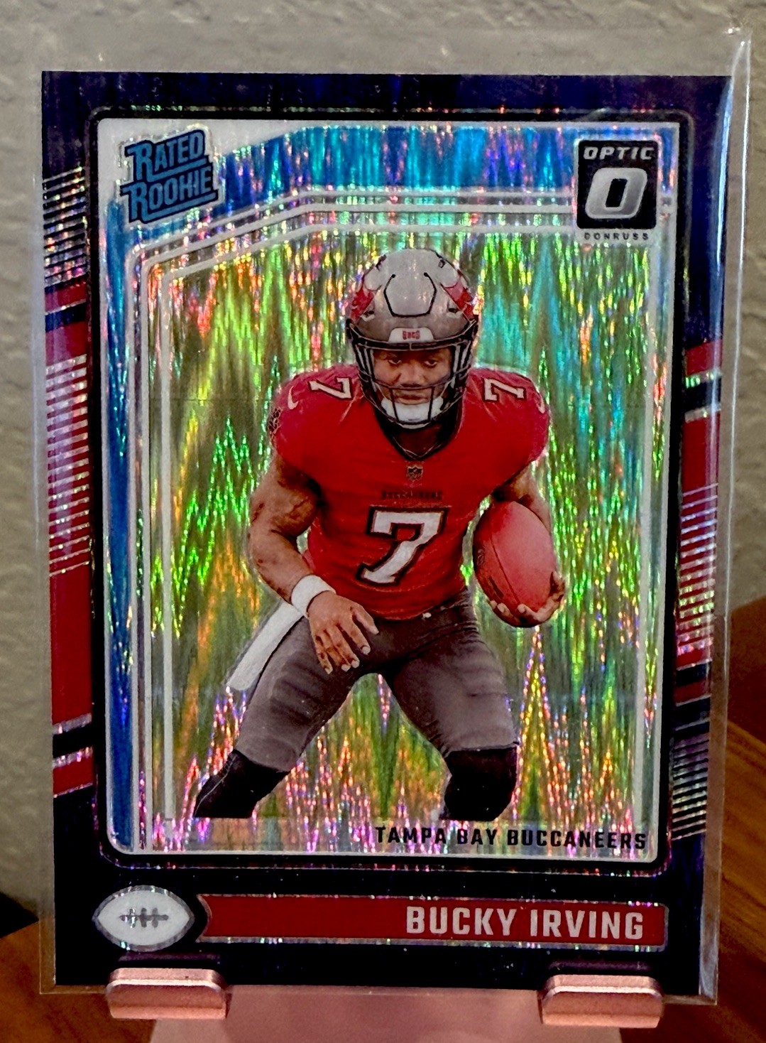 2024 Donruss Optic #216 Bucky Irving Purple Shock RC Tampa Bay Buccaneers