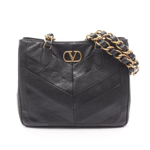 Valentino Garavani La Seine Chevron Pattern Small Tote Bag Leather Black 8