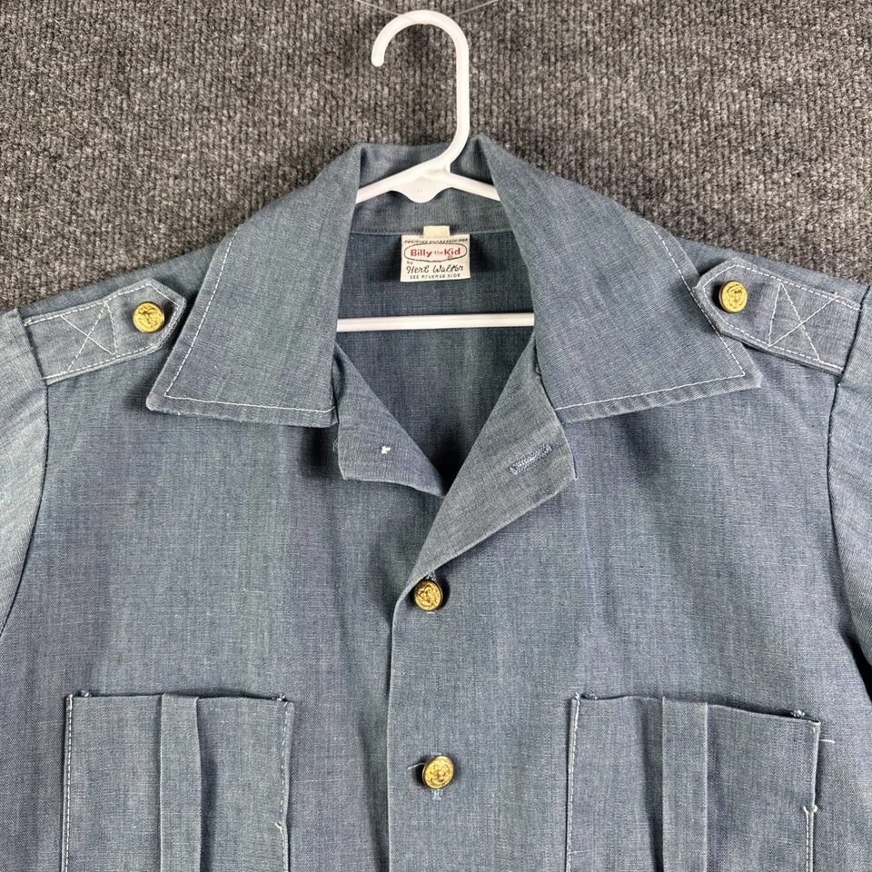 De Colección Años 70 Billy The Kid Azul Cambray Denim Ropa de Trabajo Chaqueta Charreteras Juveniles 18 Foto 2 de 4