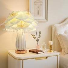 ZYLEISENBAO White Flower Girls Table Lamp Modern Princess Desk Lamp Cute Bow ...