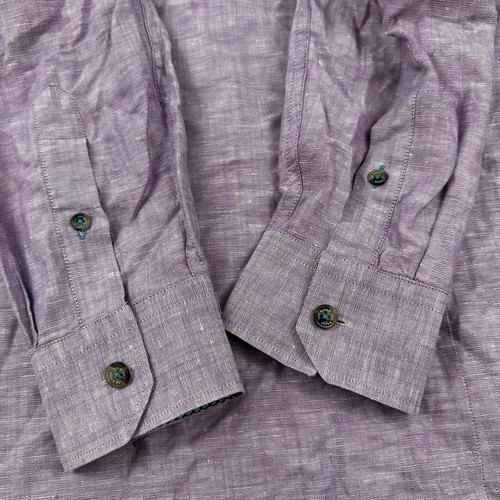 Ted Baker Men’s Cotton Linen Shirt 3 Medium Roll Tab Flip Cuff Lightweight Lilac - Picture 12 of 14