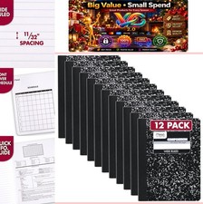 Composition Notebook Wide Ruled 7.5 x 9.75 100 Sheets Black Marble 12 Pack