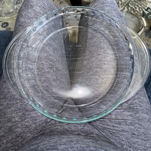 Pyrex Clear Glass Scalloped Deep Pie Dish Pan Baking W/ Handles 9.5" #2229