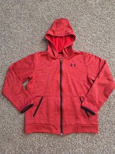 Youth Boys Under Armour Cold Gear Hooded Zip Up Jacket Size L Loose, Red