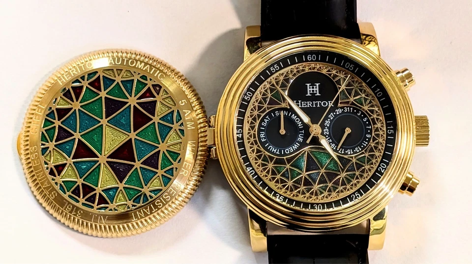 Автоматические мужские часы Heritor с индивидуальным циферблатом день/дата на петлях задняя крышка корпуса с гарантией - Изображение 2 из 4