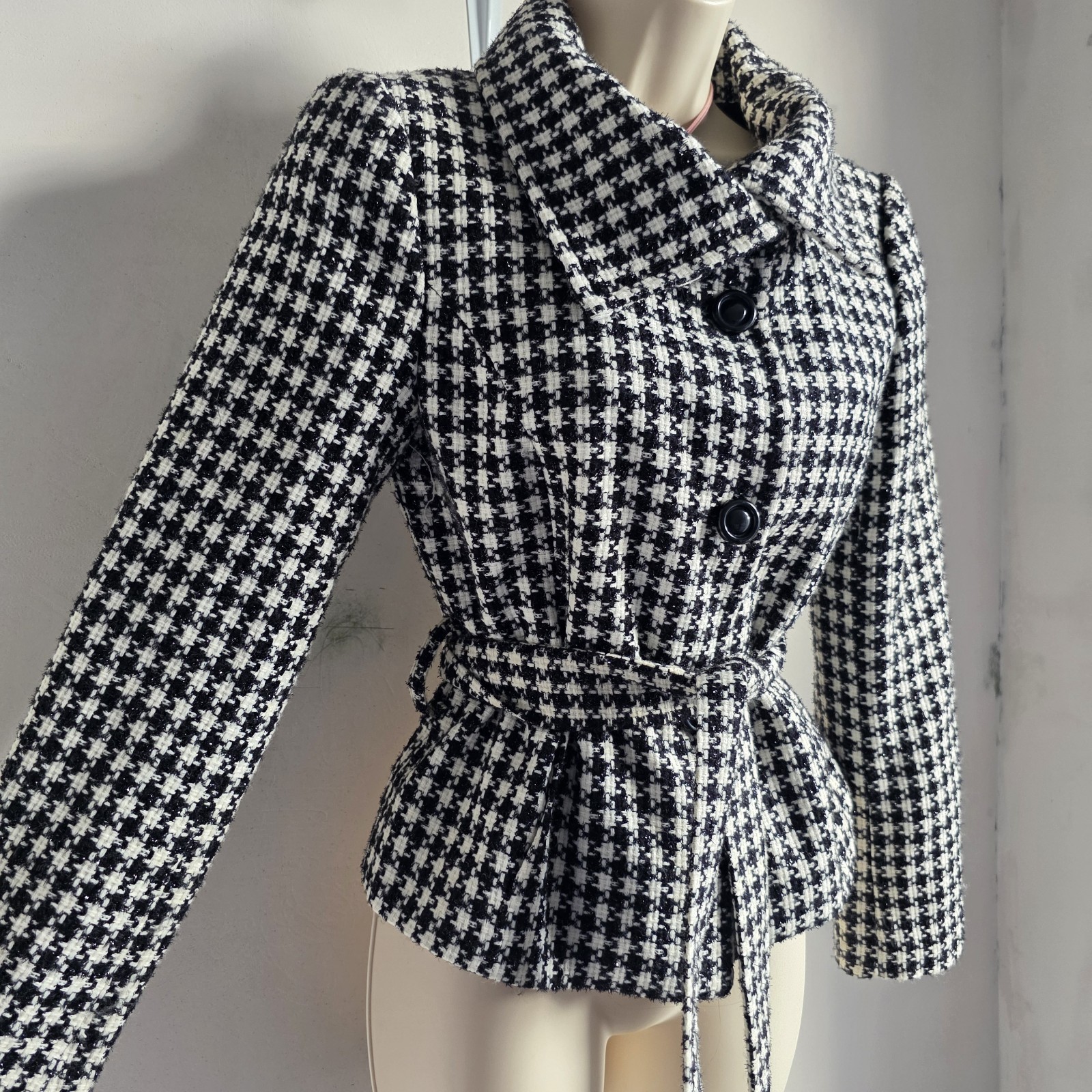 Zara Basic Houndstooth Blazer Jacket Black White … - image 2