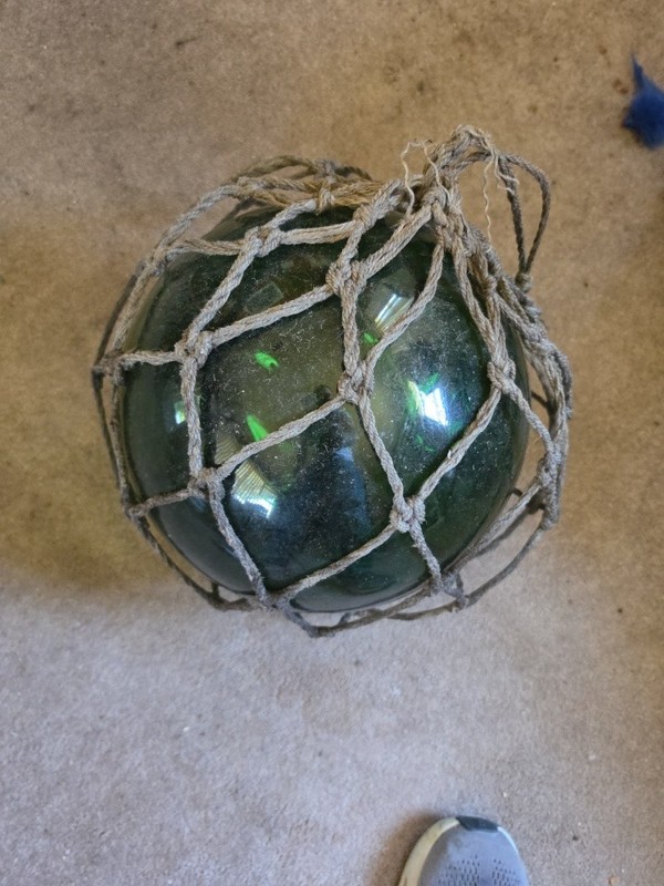 Vintage Japanese Fishing Buoy.  14” With Intact Rope Netting