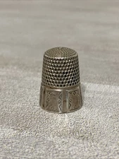 SIMONS BROS Antique Vintage Carved 7-PANEL Band Sterling Silver THIMBLE Size 10