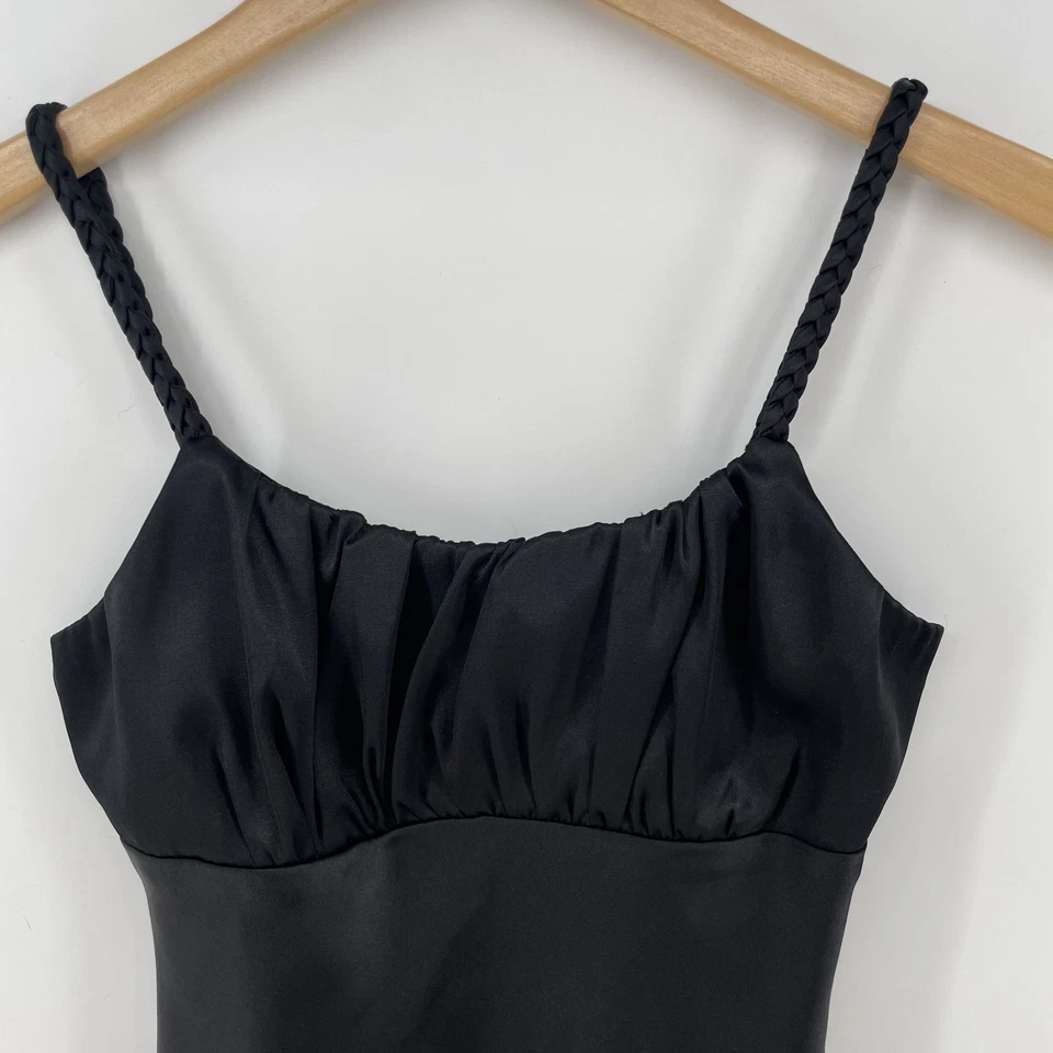 Babydoll vintage IZ Byer Y2K 00s negro satinado cami S correas trenzadas caprichoso Foto 2 de 4