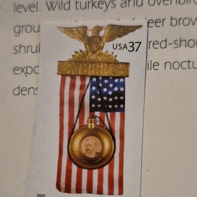 Patriotic American Flag Beaded Pinback Handmade with US Postage Stamp USA37 2003