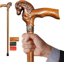 Elegant Hand-Carved Horse Head Wooden Walking Cane for Men and Women