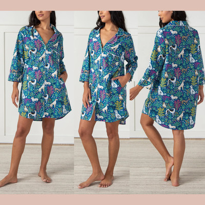 NWT $128 PRINTFRESH [ Medium ] Sleep Shirt in Must Love Dogs Blue U1890