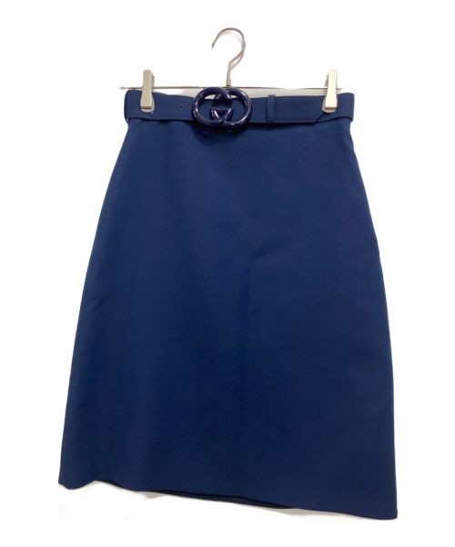 Gucci GG navy leather pencil skirt size 42 preowned womens