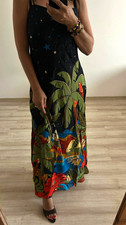 Farm RIO Womens Maxi Dress Long Spaghetti Straps Black Stars Tropical S